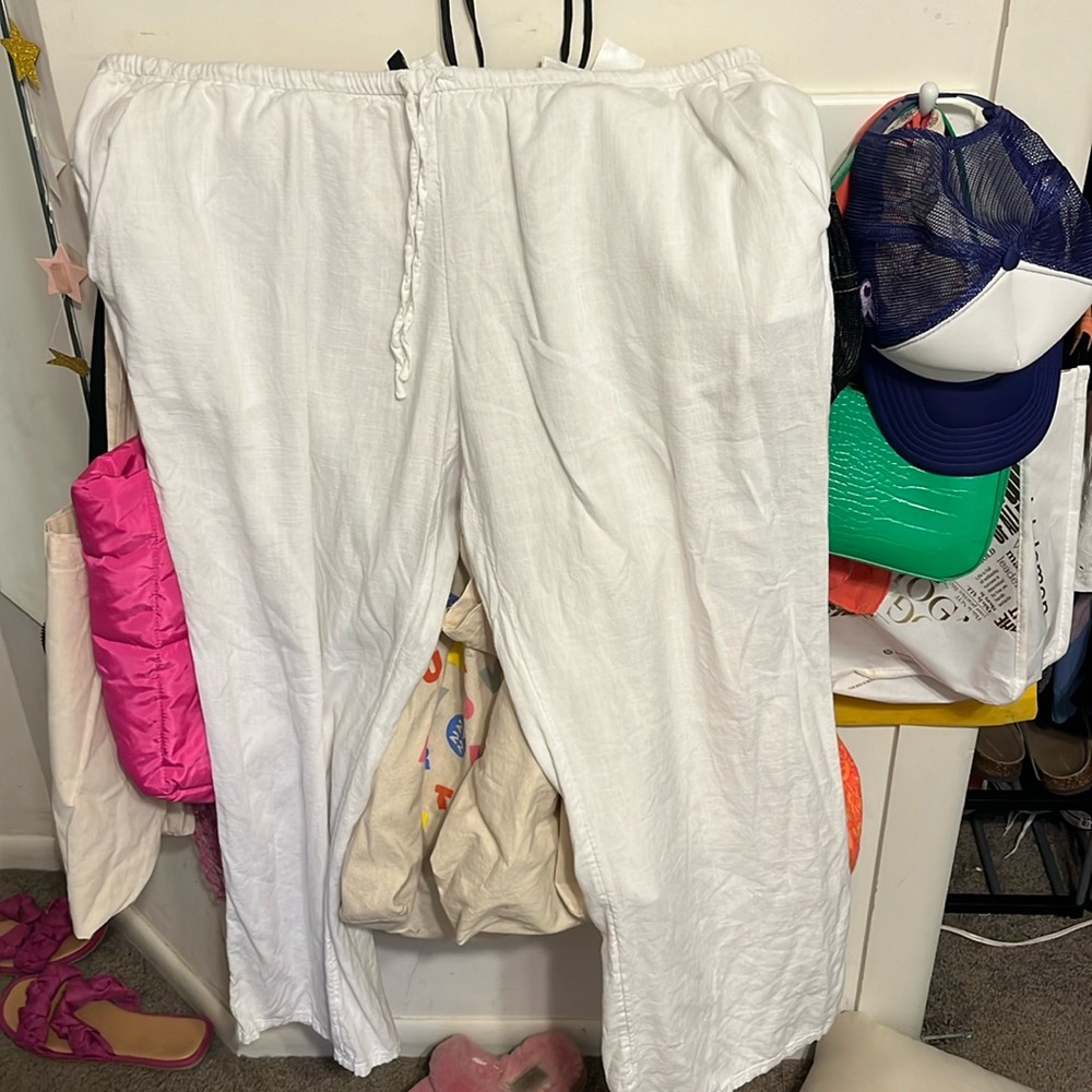 h&m low rise white linen pants